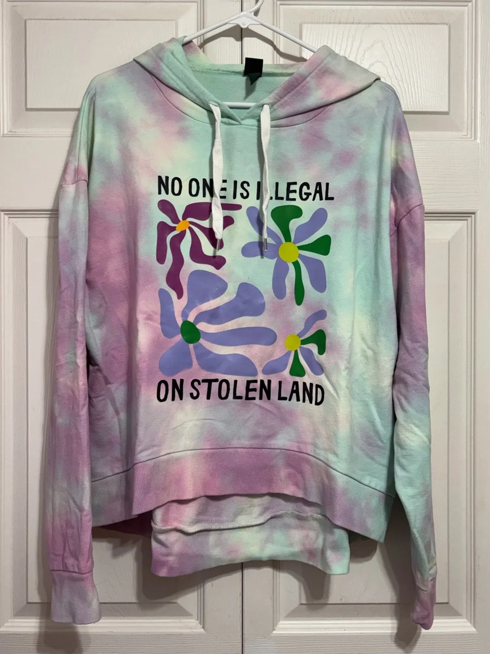 Upcycled Cropped Mint & Lavender Tie-Dye Hoodie - Picture 1 of 2